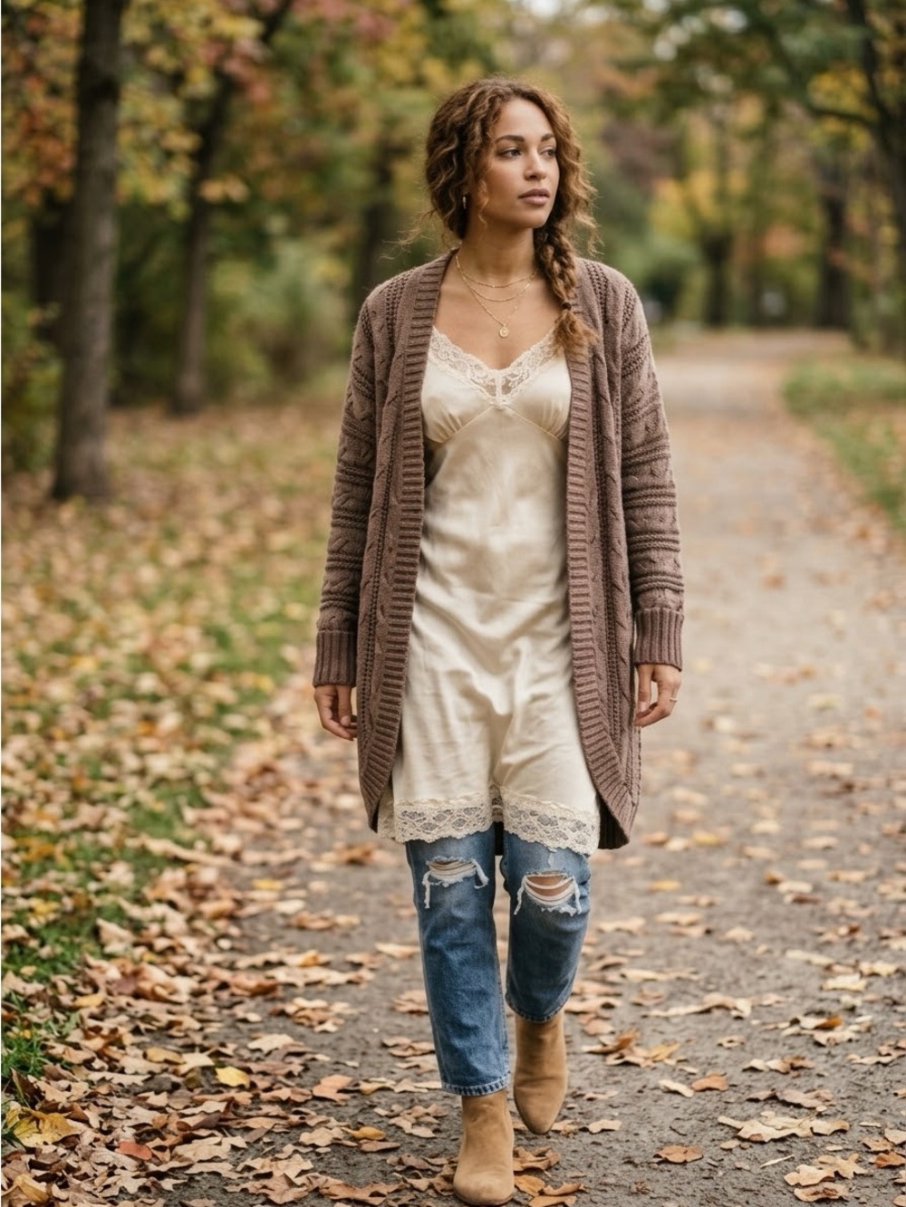 PBJ Blues Long Open Front Cable Knit Cardigan M Acid Wash Mahogany M